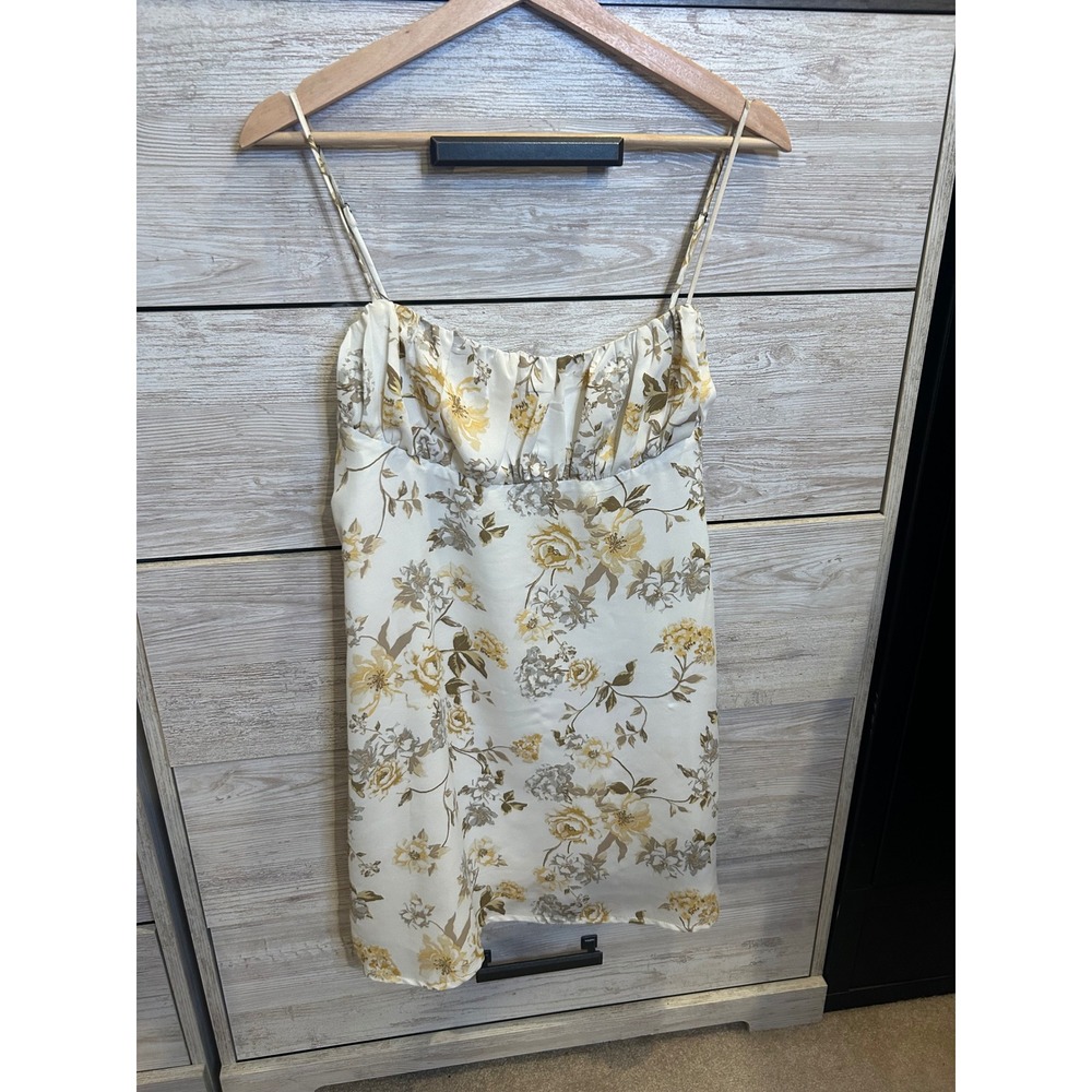 Urban Outfitters Floral Ruched Bust Mini Dress Cream Yellow Large Womens - Picture 3 of 6